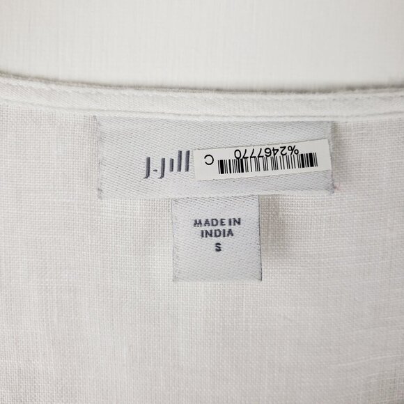 J Jill Love Linen Tunic Top Blue White Embroidered Beach Coastal Size Small - Picture 4 of 9